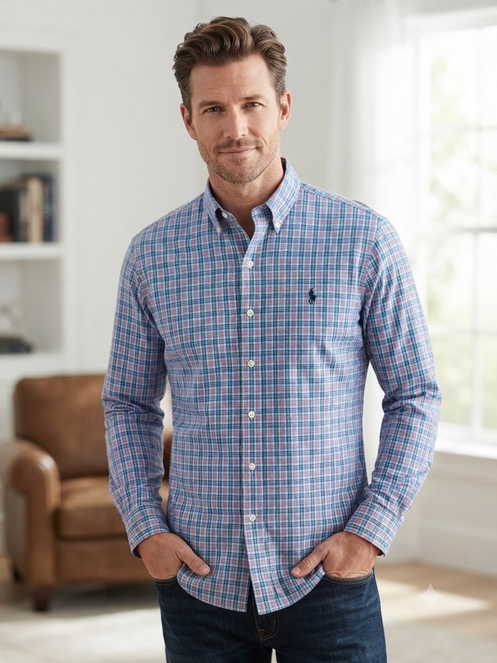 Polo Ralph Lauren L Classic Fit Performance Plaid Long Sleeve Button Down